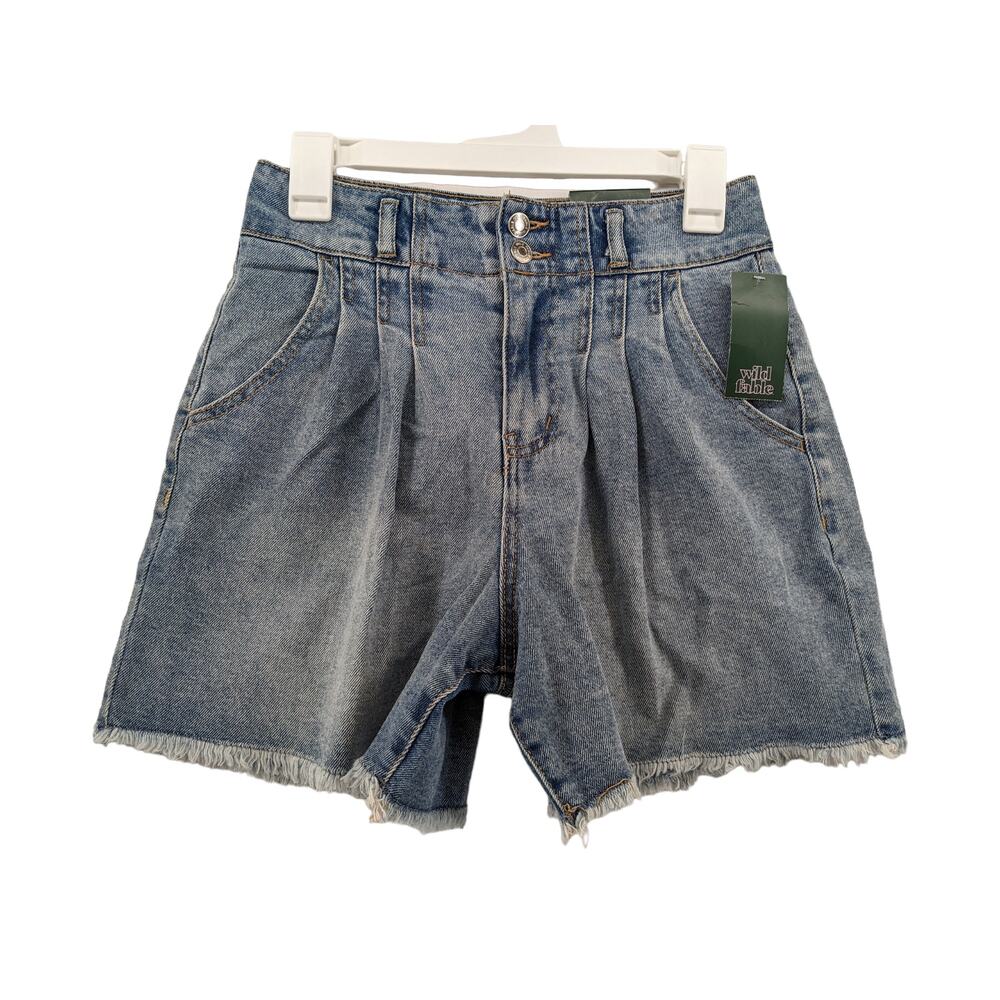 A-Line‎ Denim Jean Shorts Super High Rise Pleated Wild Fable Medium 2 Fringe Hem